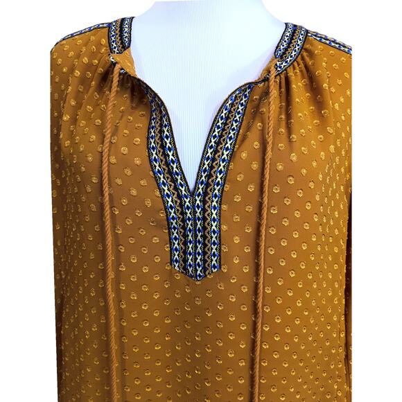 DR2 Blouse Peasant Top XL Flowy Artsy Boho Embroidery Golden Career Office Event - Picture 5 of 13